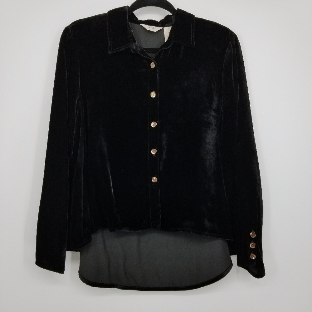 J. Jill | High Low Black Velvet Button Down
